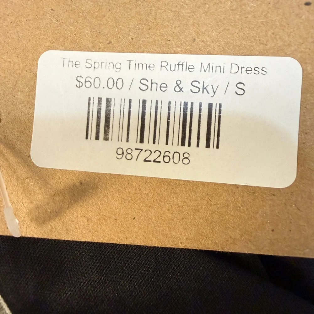 NWT She + Sky Spring Time Floral Mini Dress Small Black Lavender Ruffle V Neck